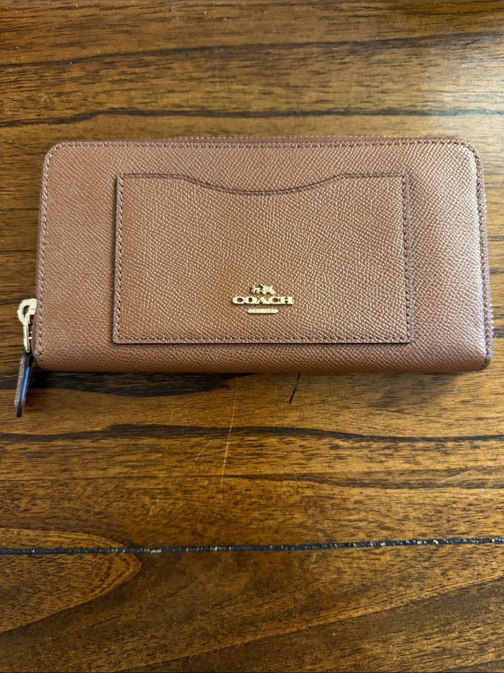 Coach Brown Accordiab Zip Wallet with Exterior Card Slot